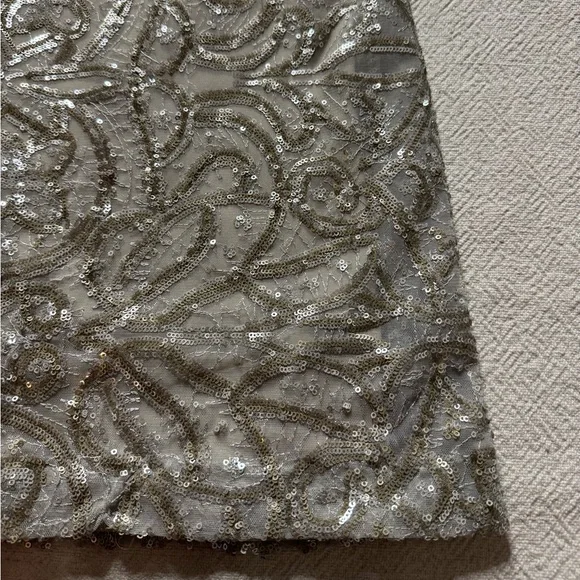 Lauren Ralph Lauren Silver Cream Sequin Full Length Gown Maxi Dress 10 Festive - Picture 4 of 9